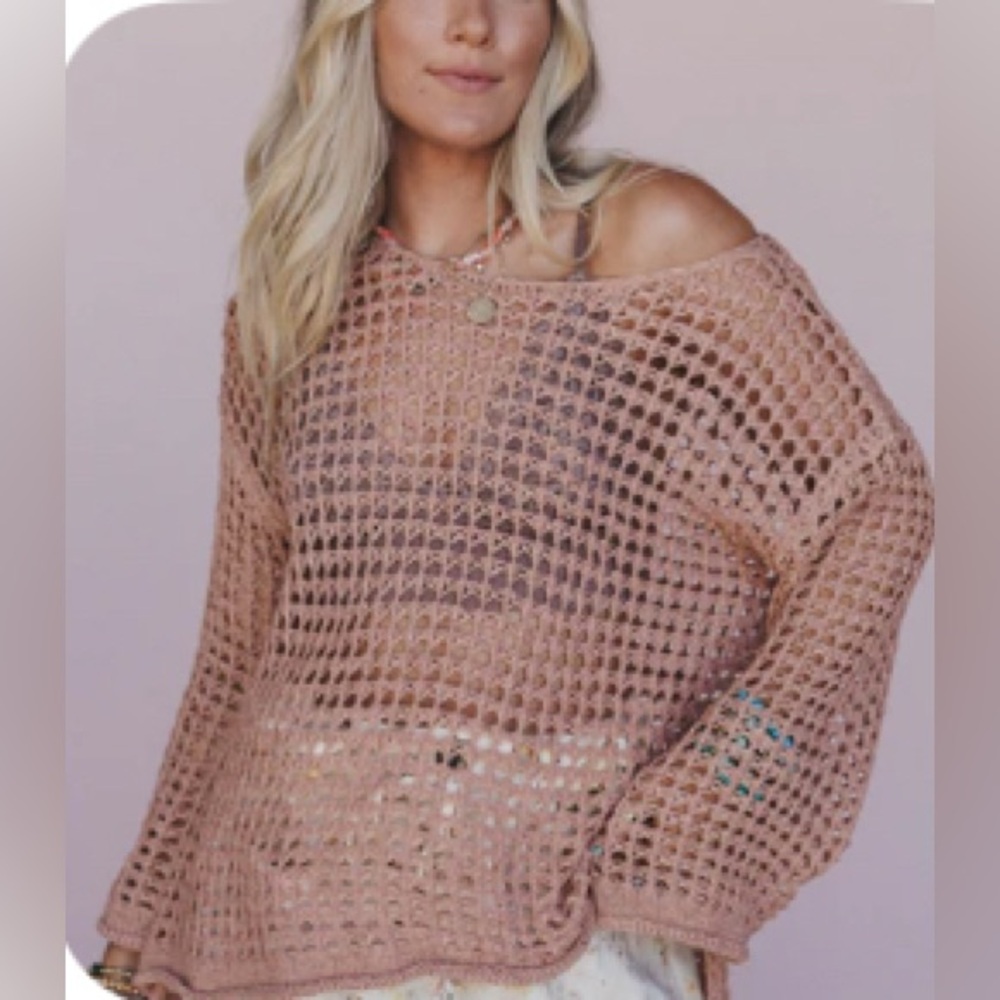 Three Bird Nest Off-the-Shoulder Sweater - Pink / Dusty Rose